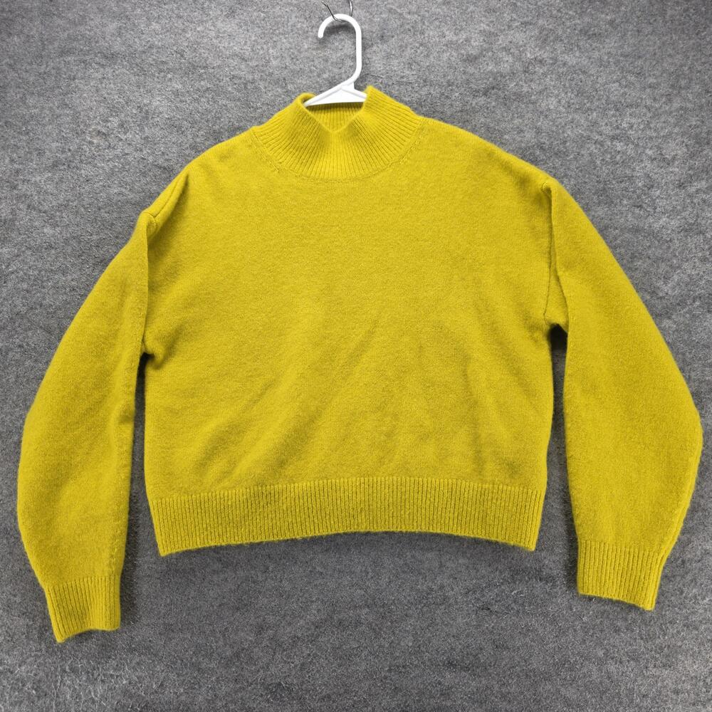 H&M Sweater Pullover Womens S Yellow Mock Neck Tight-Knit Stretch Soft